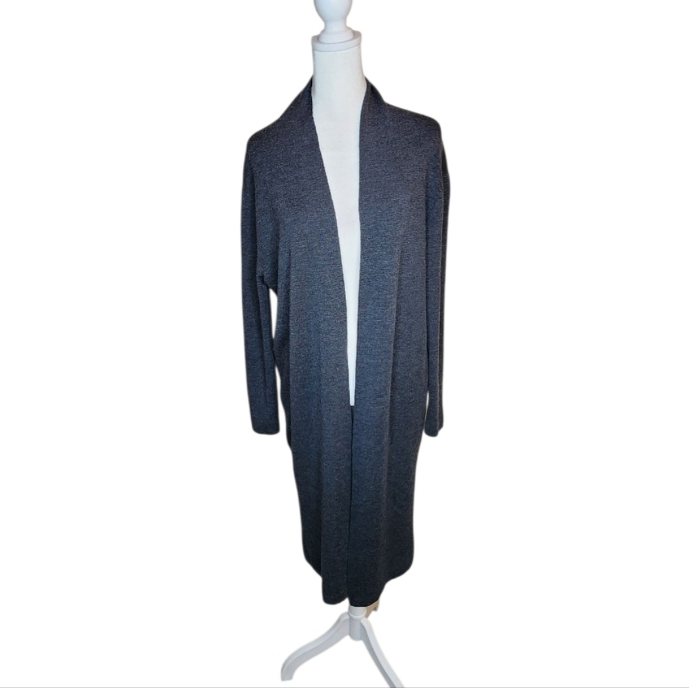 MM Lafleur 100% Merino Wool Charcoal Gray Long Line Open Cardigan Size Large
